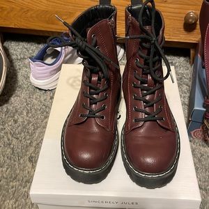 Sincerely Jules Burgundy Combat Boots 🤩